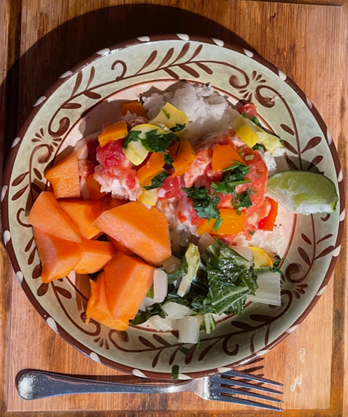 Baked Salmon with Bok Choy and Cantaloupe